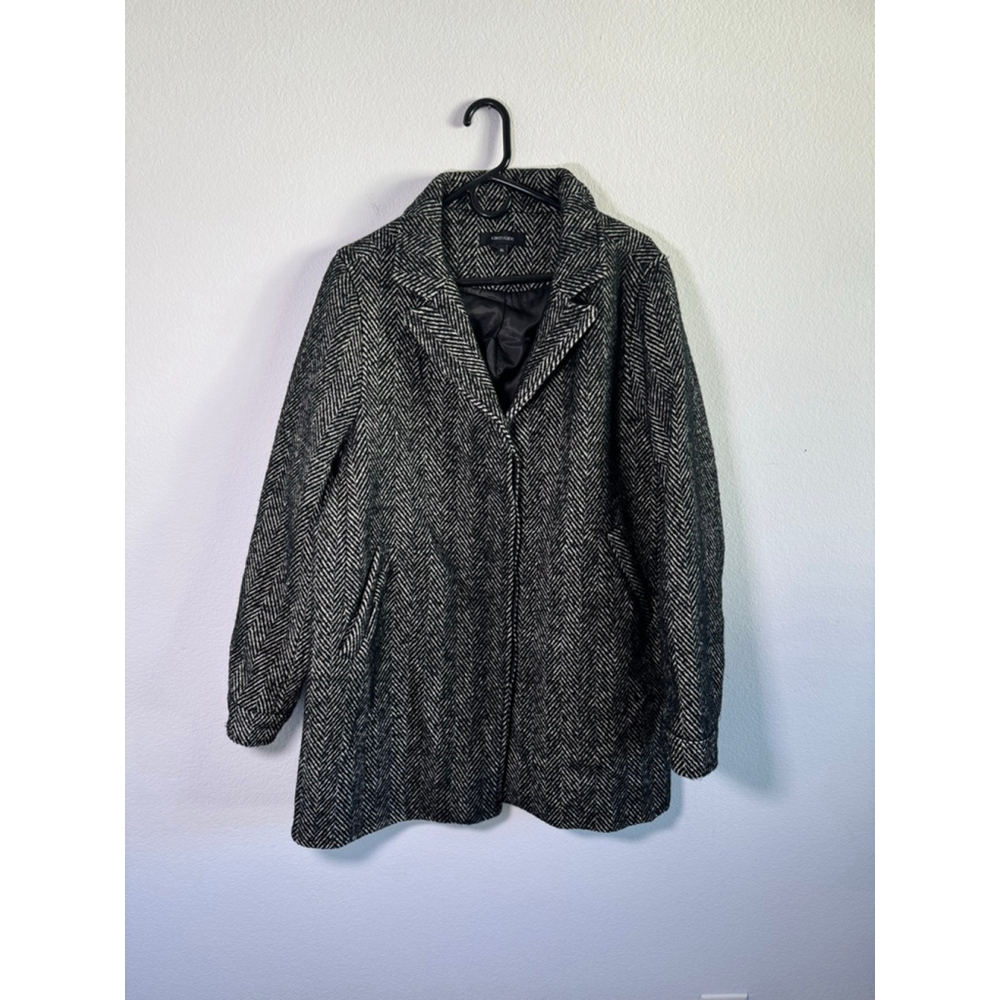 Women's Karen Kane Black‎ & White Herringbone Pea Coat XL